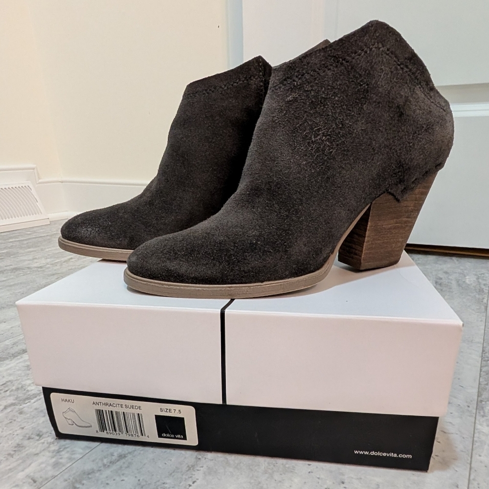 Dolce Vita Haku Grey Suede Mule Ankle Boots